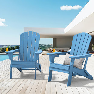 Ensemble de 2 chaises Adirondack pliantes, texture bois, porte-gobelet, PEHD toutes saisons