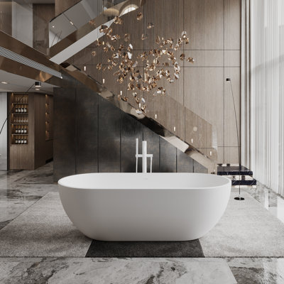 59" L x 30" W Freestanding Soaking Solid Surface Bathtub