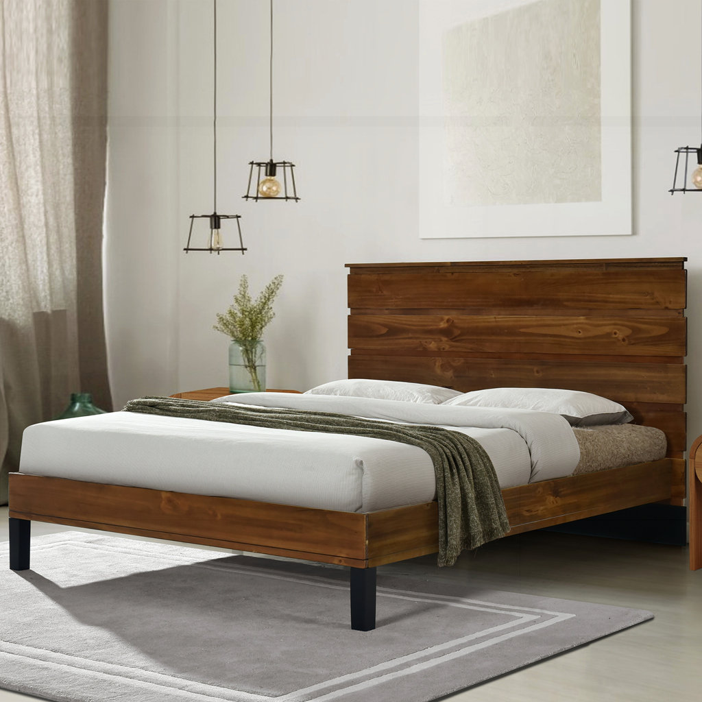 Millwood Pines Mid-Century Modern Platform Bed with Six-Piece Headboard ...