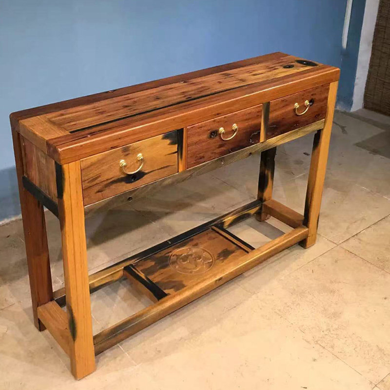 Console Mid-Century à trois tiroirs, H 39,4 po x l 47,2 po x P 14,2 po