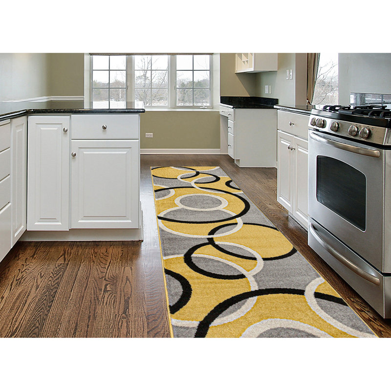 Doucet Geometric Yellow/Gray/Black Area Rug, Runner 2' x 7'3"