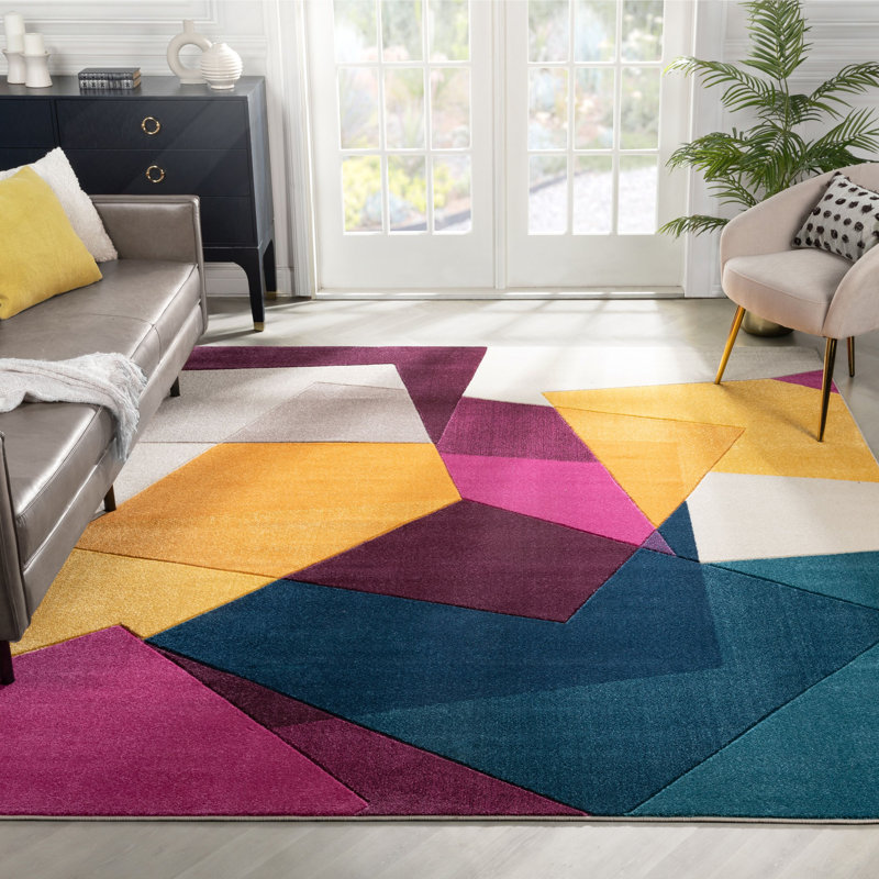 Margery Bunt Modern Violet Multi Geometric Rug, Rectangle 120 x 160cm