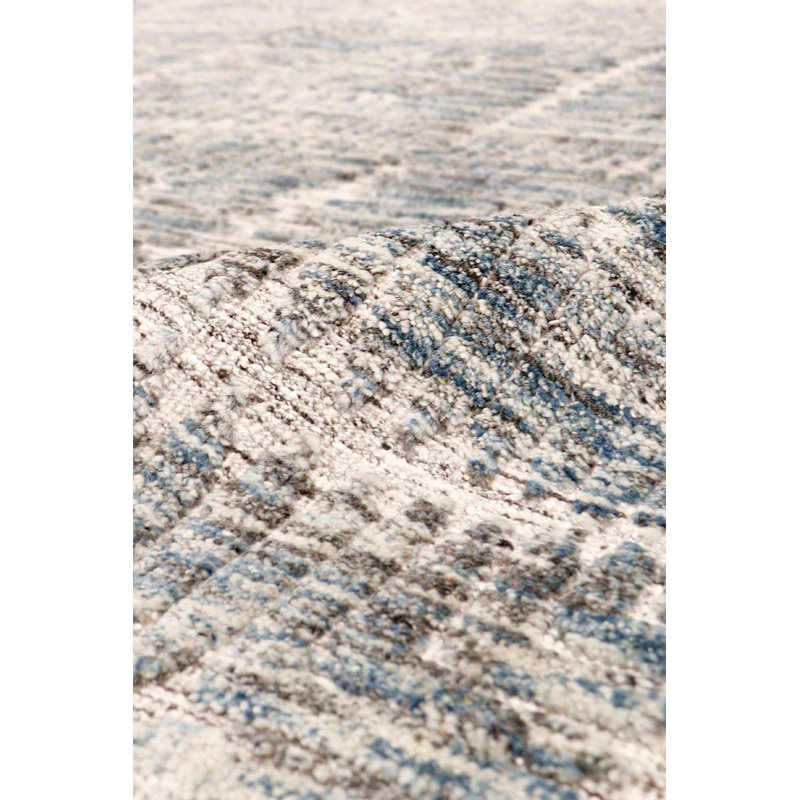 Tapis ivoire / vert en laine / coton à motif géométrique fait à la main 9 pi x 12 pi Eure