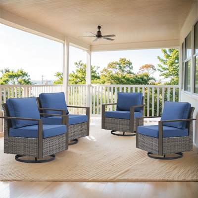 Fauteuils coulissants pivotants 4 pièces avec coussins et accoudoirs uniques en bois Drazen