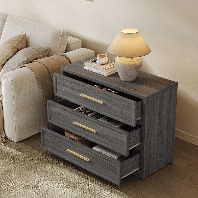 Cesiro Accent 3 - Drawer Nightstand, Set of 2, Gray