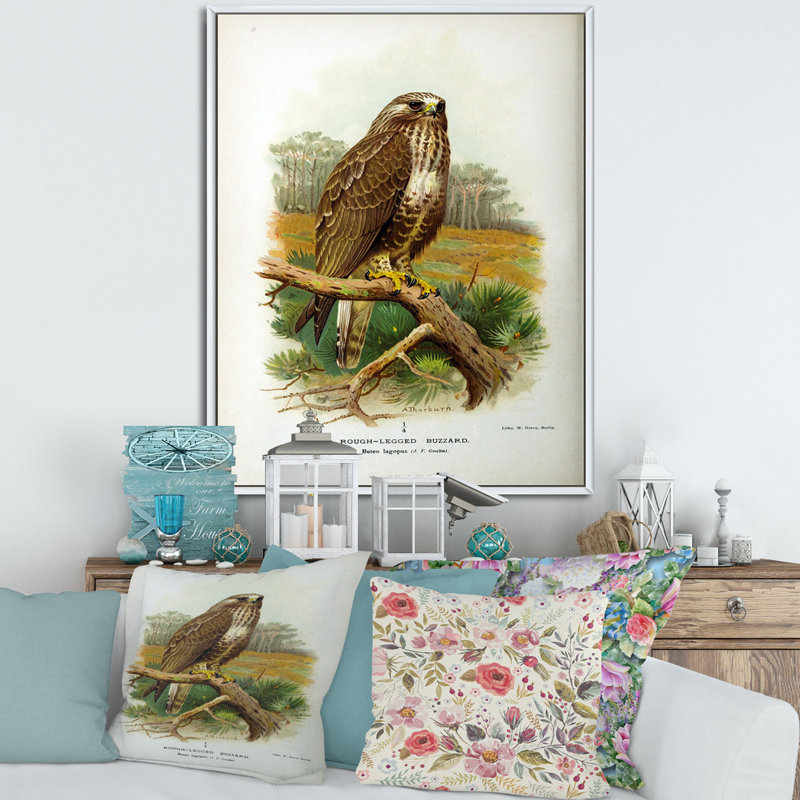Vie d'oiseau rétro - peinture sur toile, H 40 po x l 30 po x 1,5 po, Cadre flottant blanc