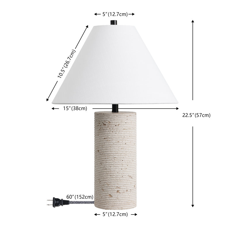 Lampe de table moderne à colonne en travertin 22,50 po Kelsey