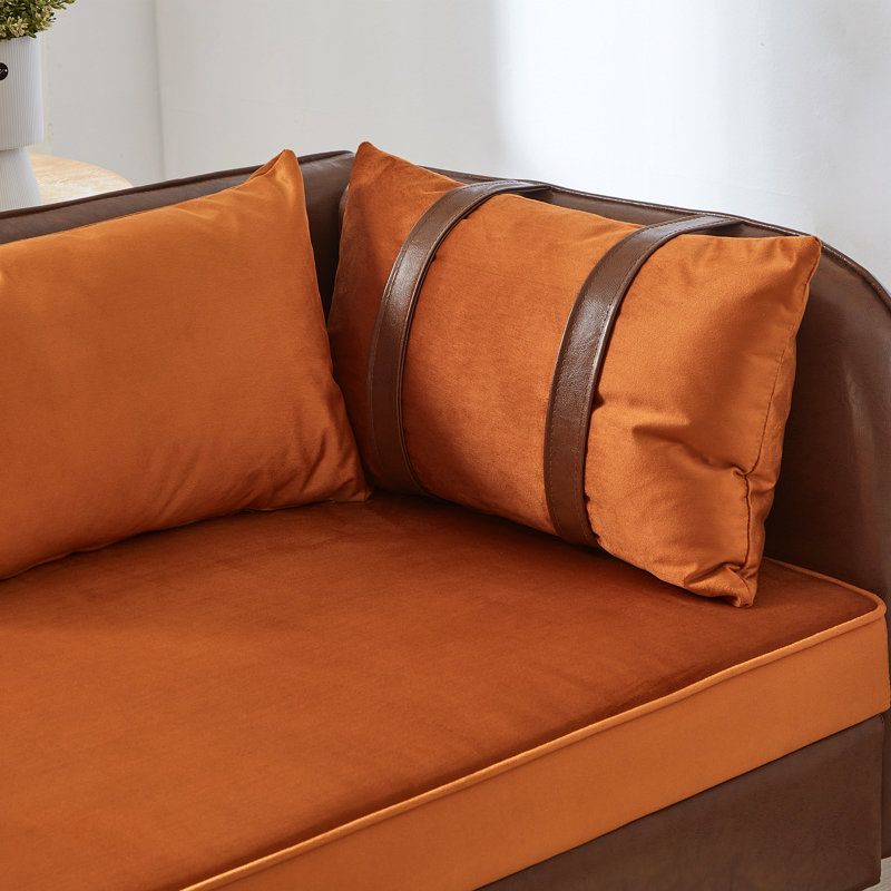 Méridienne de rangement rembourrée 65 "avec coussin, Orange brun