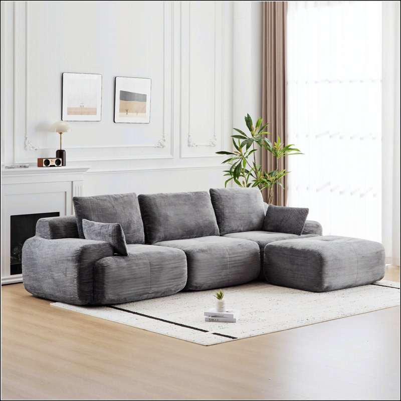 Canapé modulaire moderne en mousse à mémoire de forme compressée avec sièges très profonds, tissu en velours côtelé qui convient aux animaux de compagnie, aucun assemblage requis et confort semblable au nuage pour les salons.