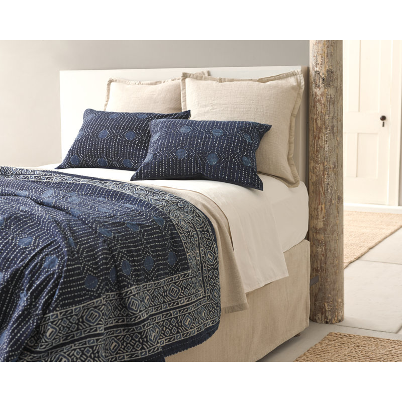 Indigo Cotton Block-Print King Coverlet