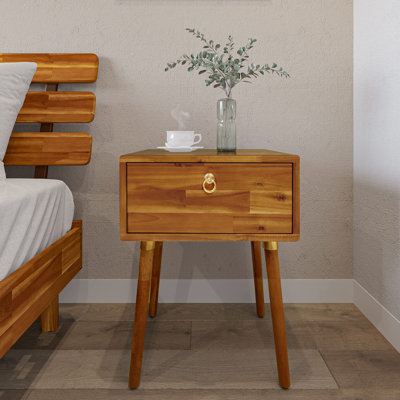 Table de chevet en bois massif avec 1 tiroir, convenant à la chambre à coucher et au salon