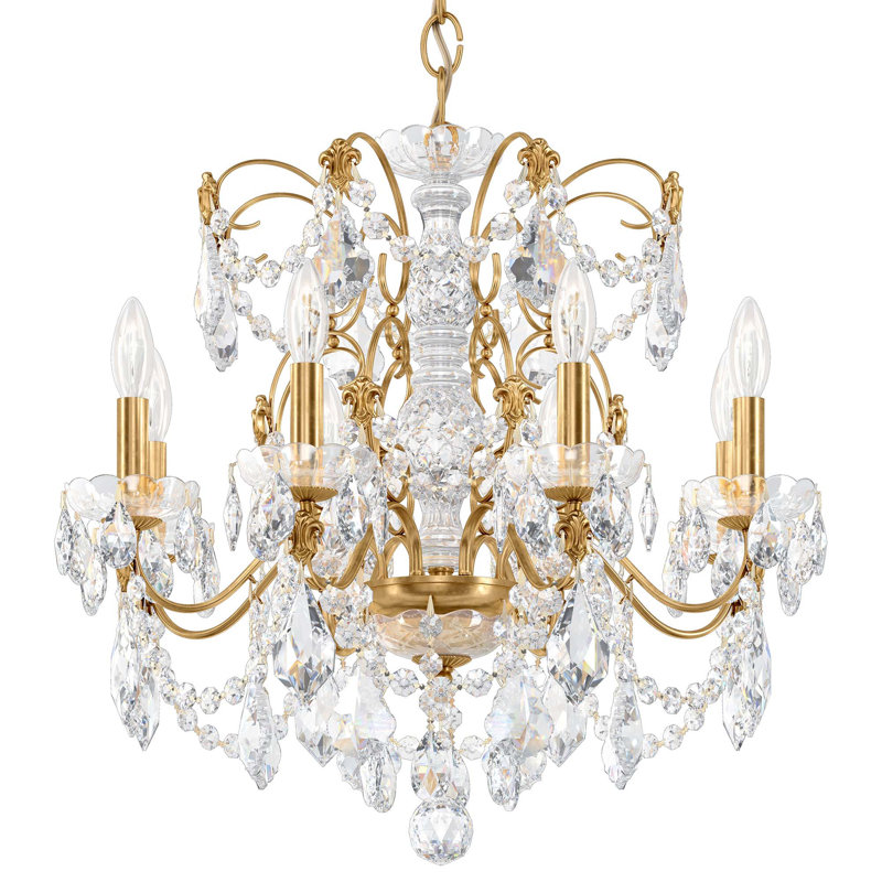 Century 8 - Light Candle Style Chandelier, Heirloom Gold, Heritage Handcut Crystal Clear