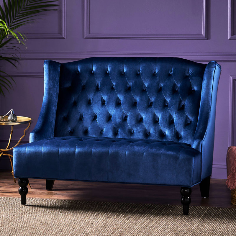 Velours bleu marine avec dossier à oreilles apaisant et coutures en losanges attrayantes et ergonomiques modernes