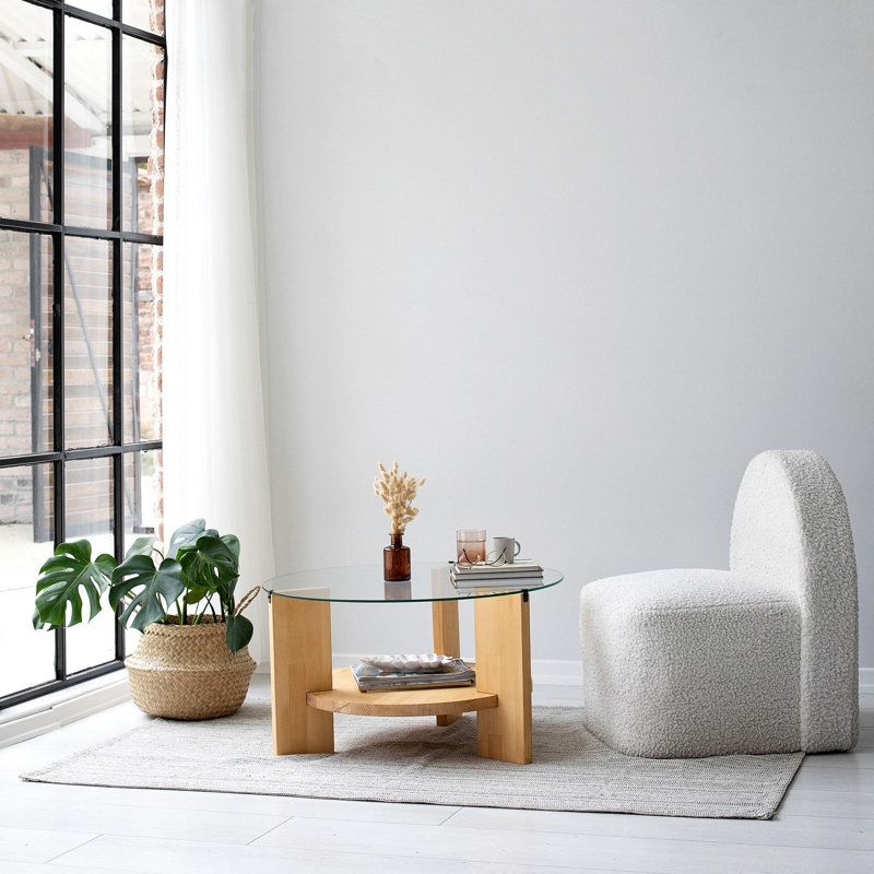 Table basse moderne en chêne de 29,5 po x 15,7 po x 29,5 po | Plateau 100% verre trempé, cadre 100% bois de pin massif | Design scandinave, élégant et durable | Parfait pour le salon, décor élégant et fonctionnel