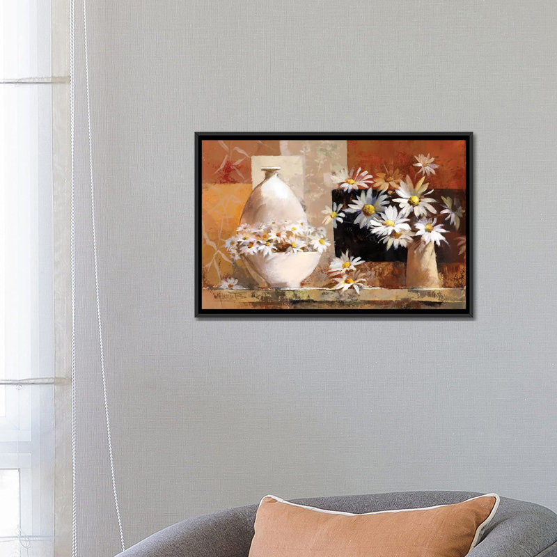 « rétro fleurs ii », impression sur toile, H 18 po x l 26 po x P 1,5 po, Toile avec cadre noir, Pas de tapis