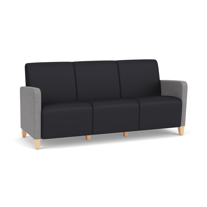 Ravenna Lounge Reception 3 Seat Tandem Seating No Center Arm, Chambray Gray/Patriot Plus Black, Natural Wood