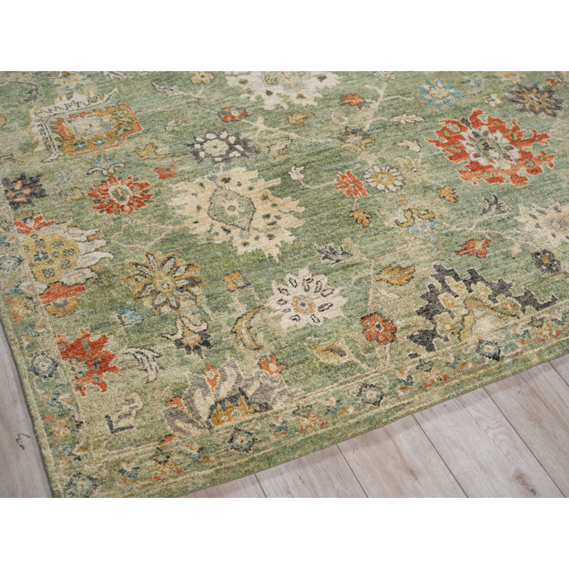 Oxford Hand-knotted Ghazni Wool, Green Area Rug, Rectangle 9' x 12'