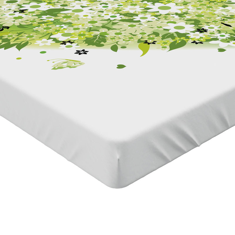 Ambesonne Green Flower Fitted Sheet 2-Pack Valentines Day Calking Pale Green White Black, Full Fitted Sheet
