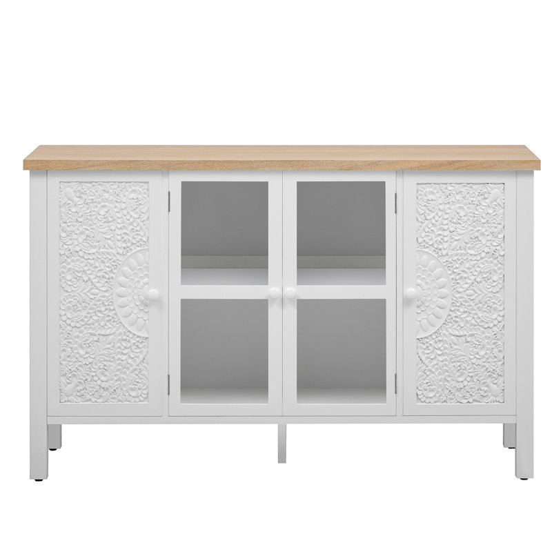 Console de 47,2 po de style rétro, 43 po, 3 armoires, portes en verre, meuble de divertissement rétro optionnel, support inclus