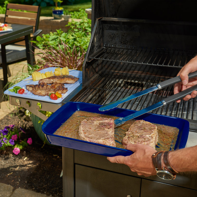Tovolo Prep & Serve Large Marinade Tray Set With White Tray And Stratus Blue Base - Large