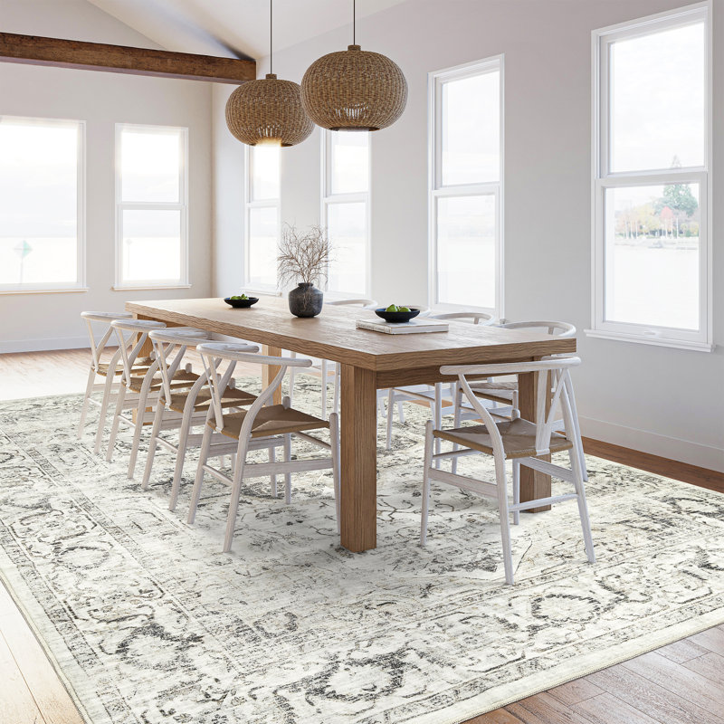 Vintage Stain Resistant Anti-Slip Washable Rug for Living Room Bedroom(Ivory/Grey), Rectangle 5' x 7'