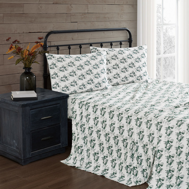 Truly Soft Festive Cottage Toile Cotton Flannel Sheet Set, Full Sheet Set with 2 Pillowcases