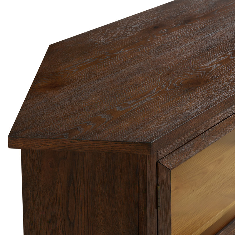 Meuble télé d'angle en verre et bois de chêne, Cocoa Brown