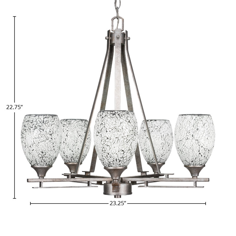 Uptowne 5 Light Uplight Chandelier Shown In Aged Silver Finish With 5" Black Fusion Glass
