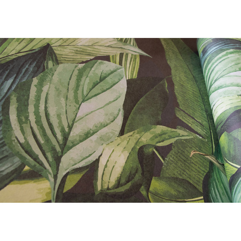 Tropical Collection 4 Panel Wall Mural 8.8' L x 110.2" W in A Tropical Forest Design, Blackberry