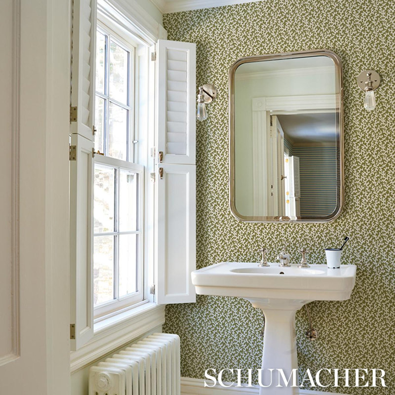 Schumacher X Veere Grenney Folly Wallpaper, Olive
