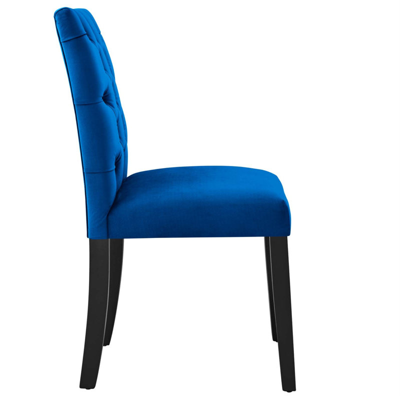 Elegant Navy Velvet Upholstered Dining Side Chair with Wooden Legs