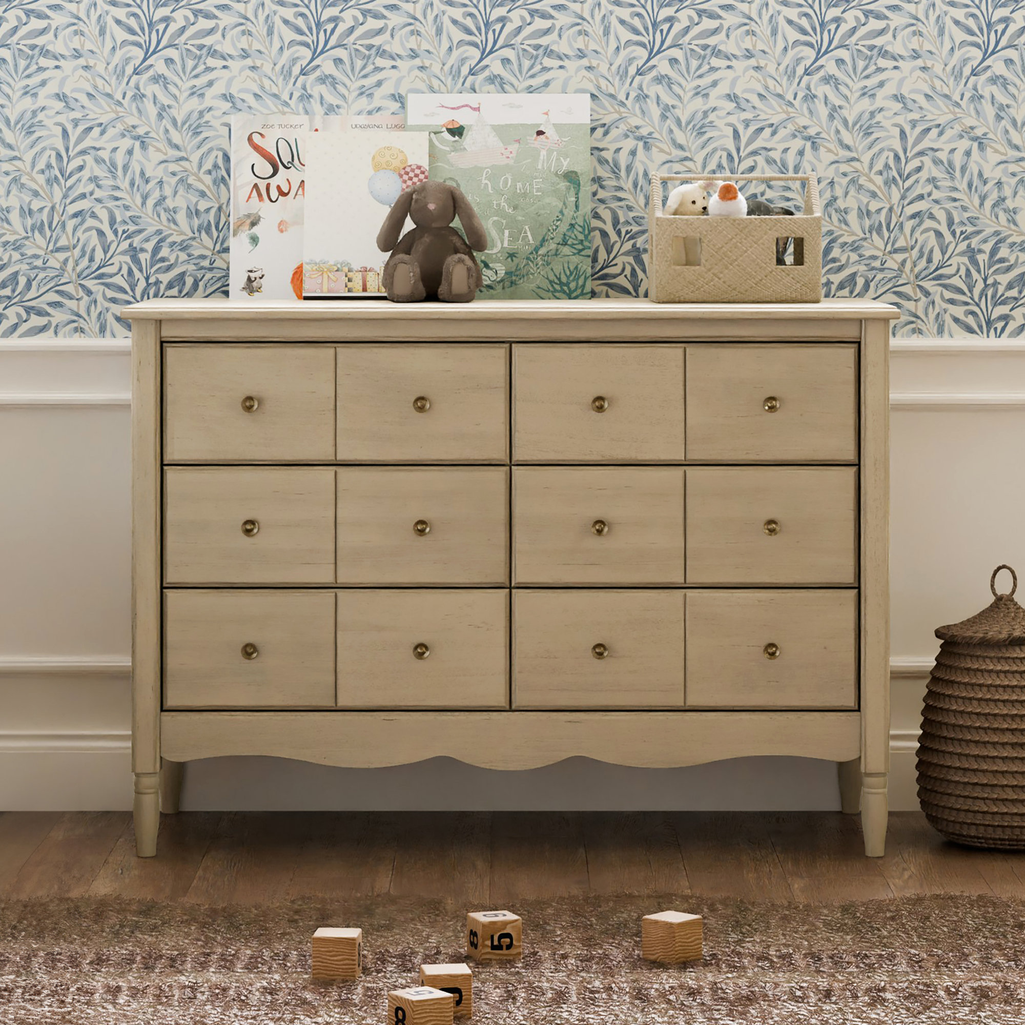Liberty 6 Drawer 48" W Double Dresser, Washed Pine