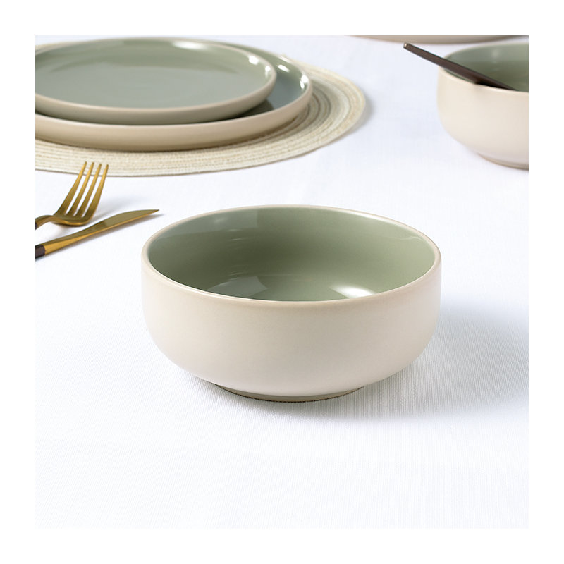 12pc 2tone (Matt & Shiny) Dinner Set, Cream/Green