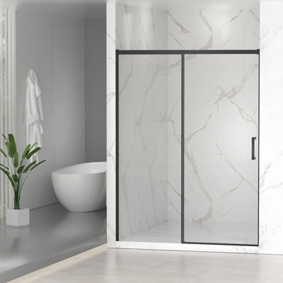 56-60" W X 74" H Semi-Frameless Sliding Shower Door, 1/4" (6Mm) Clear SGCC Tempered Glass, Matte Black Finished, Adjustable Width – No Cutting Required