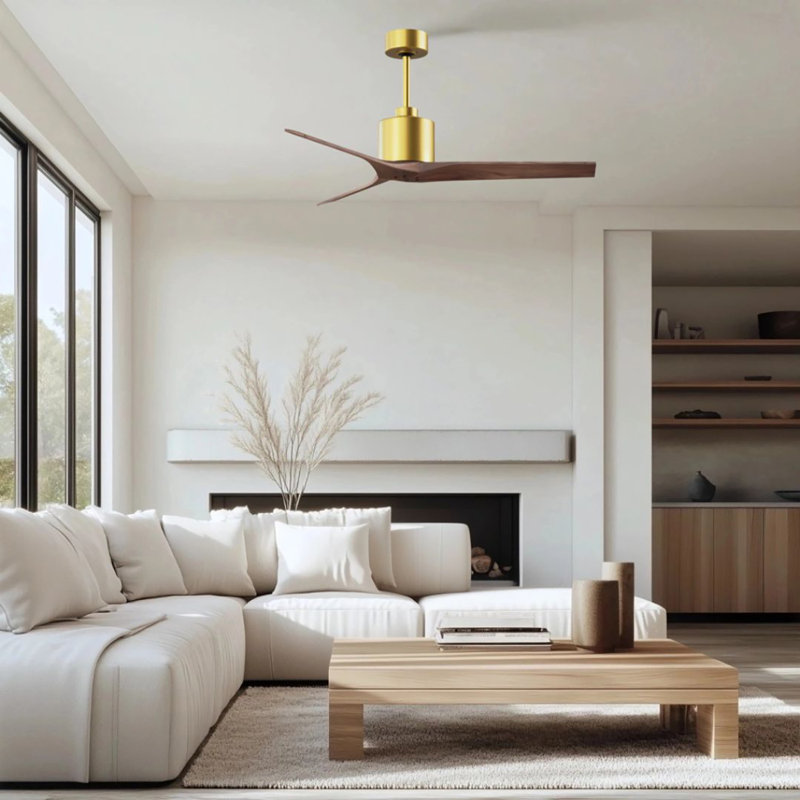 Ertugrul 3 - Blade Standard Ceiling Fan, Walnut, Brushed Brass, 52"