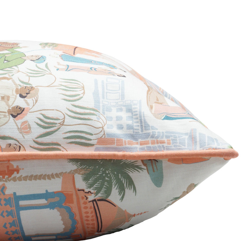 Bara Bazaar Pillow Cover, White/Green/Orange, 20" H x 20" W