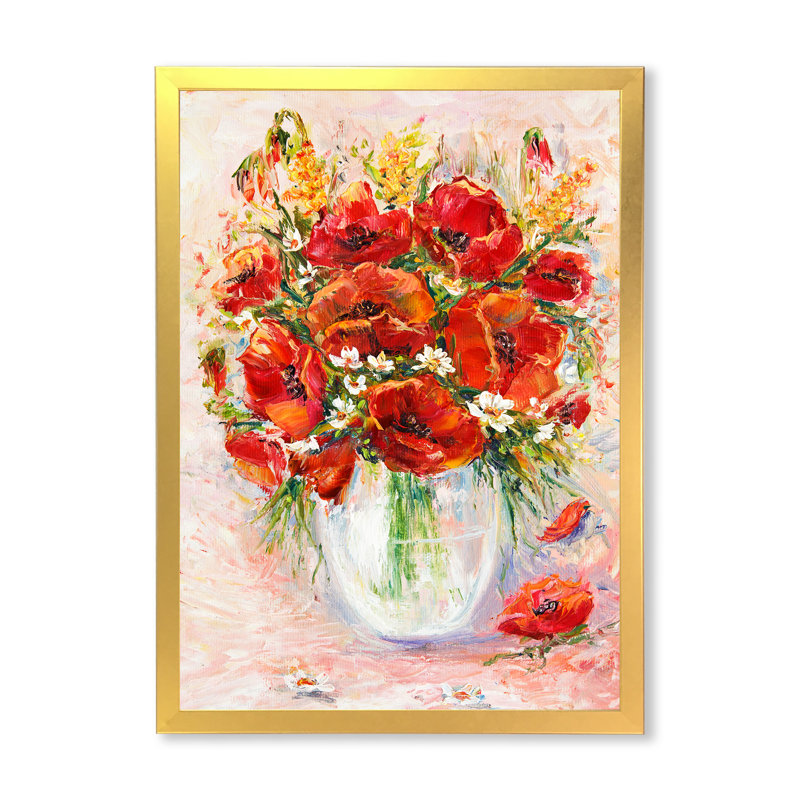 Red Spring Floral, peinture - sur, Cadre doré, H 12 po x l 8 po x P 1 po