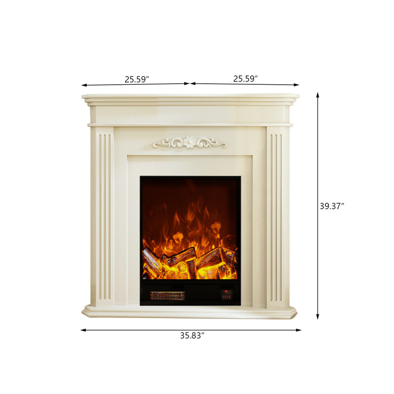 35.83"White Triangular Electric Fireplace with Flame Effect, 39.37" H x 35.83" W x 23.62" D