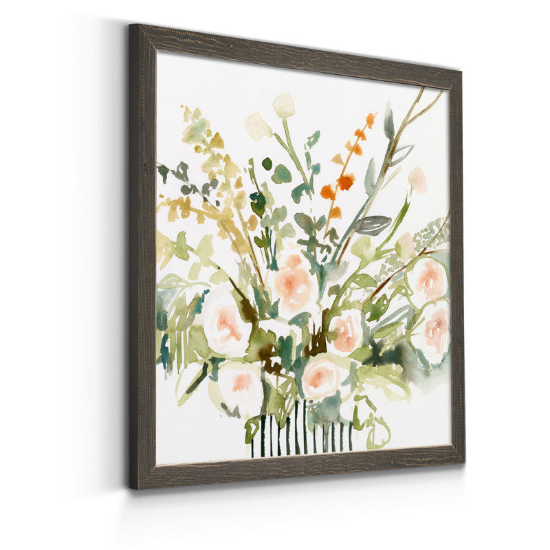 Imprimé fleurs en « I », H 35,5 po x l 35,5 po x P 1,5 po, Toile avec cadre gris
