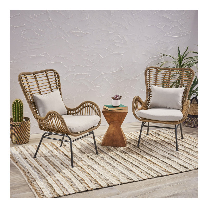 Chaise de patio en osier avec coussins Tapscott (ensemble de 2), Brun