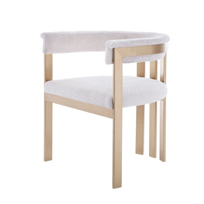 Beige and Gold Upholstered Velvet Slat Back Dining Arm Chair