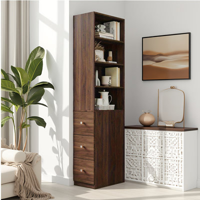 Vitrine, étagère à 4 niveaux, 3 tiroirs latéraux