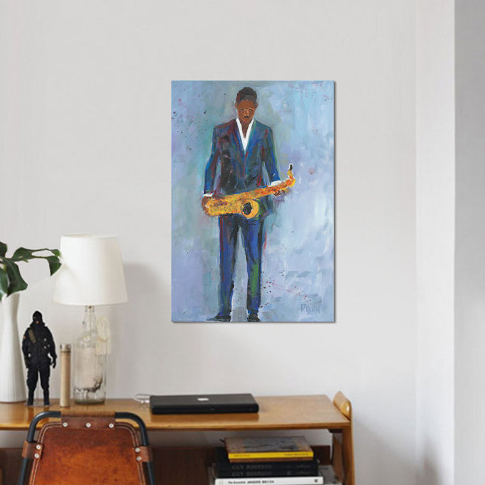 «Sax in a Blue suit», reproduction d'art sur toile, H 12 po x l 8 po x P 0,75 po