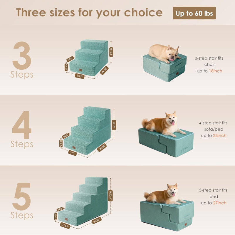 Escalier pour animal 3 marches Emalee, Petit (H 18 po x l 15 po x P 24 po), Teal