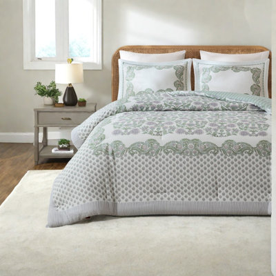 Ensembles de literie 1 pièce, Grand/Queen, Mélange de coton vert à fleurs, Chambre vintage