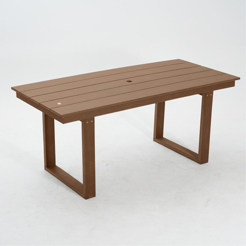 67"HDPE Outdoor Dining & Meeting Table, Weather-Resistant, Seats 6, Space-Saving Chair Slide-In, Brown, Brown
