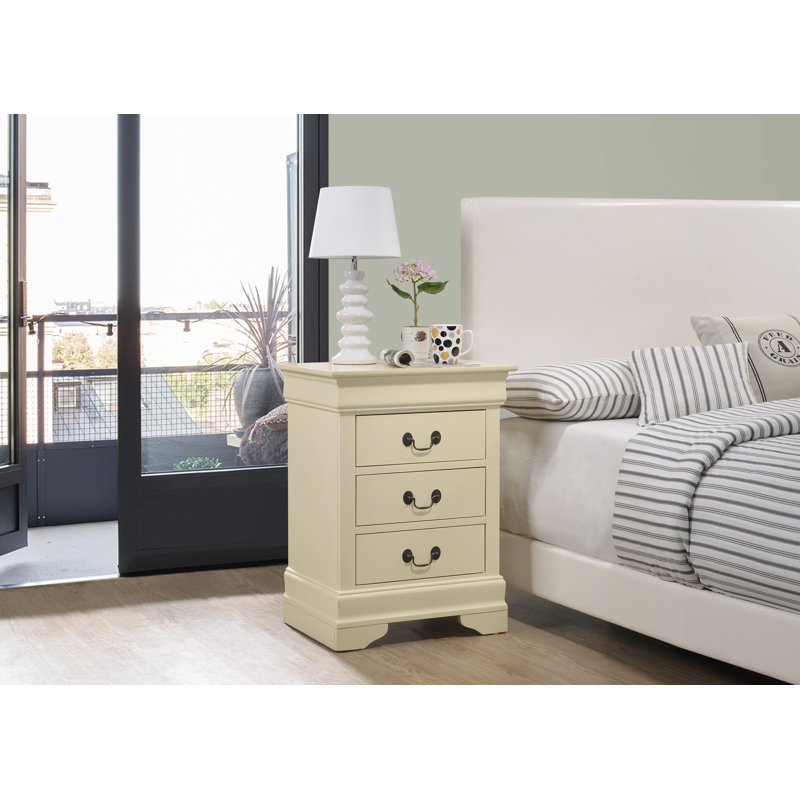 Table de chevet 3 tiroirs LouisPhillipe, beige, Beige