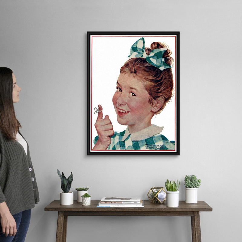 «Girl with String», art mural sur toile, H 34 po x l 26 po x P 1,75 po, Cadre flottant noir
