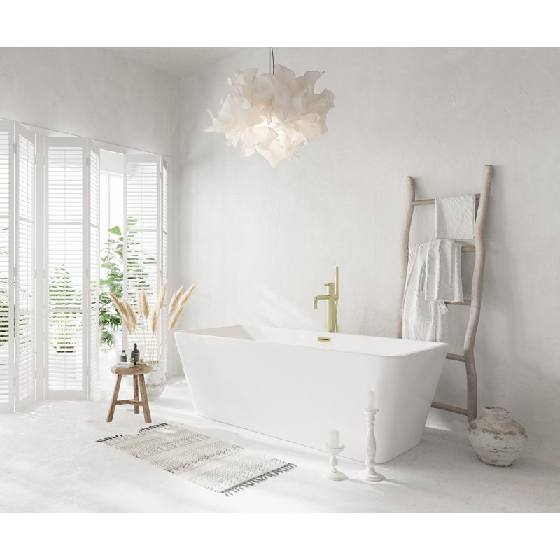67 Inch Bathtub in Glossy White with Trim, Brushed Gold