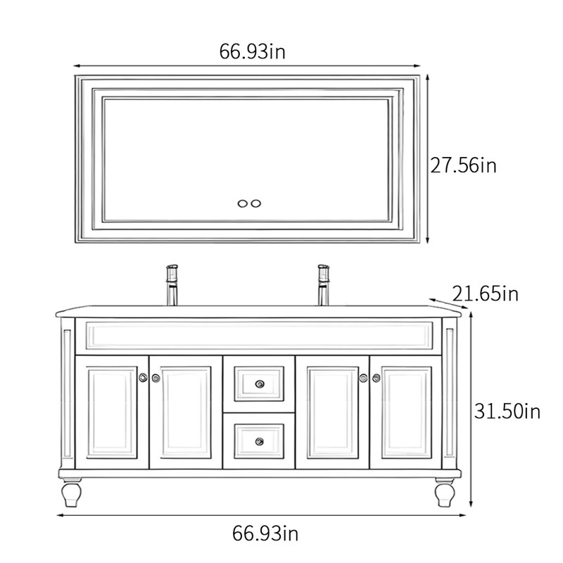 Smart bathroom cabinet American style, 31.5" H x 66.93" W x 21.65" D, Brown